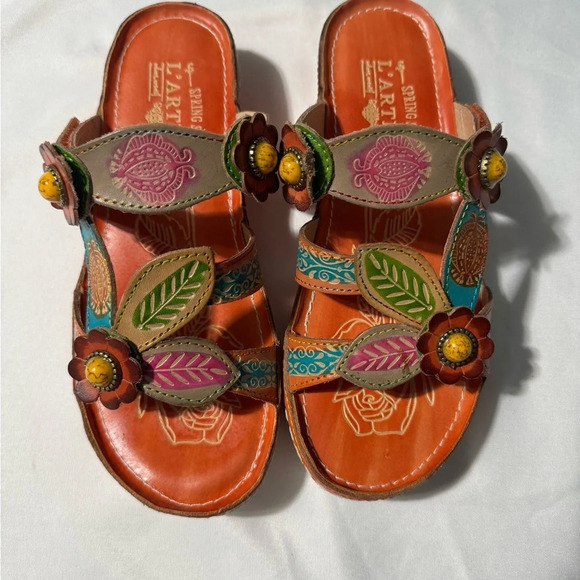 Spring Step Shoes - Spring  Step L’Artiste Slip-On Sandals Orange Colourful Size 37 (6.5) NWOT